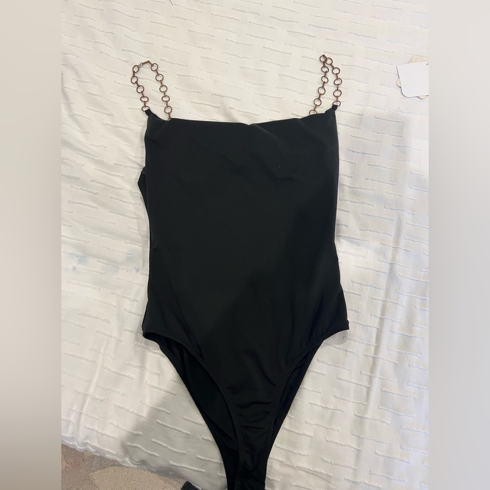 Black Bodysuit with Chain Straps